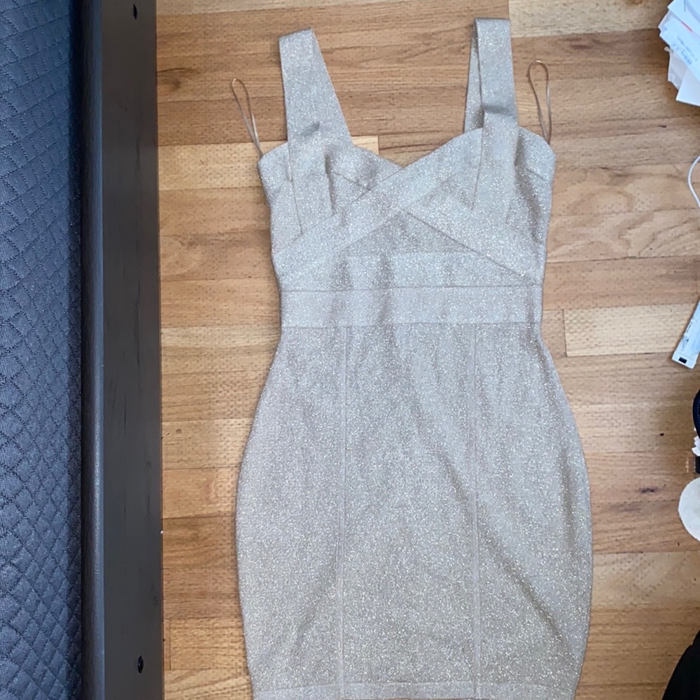 Like new gold tan shiny bandage bodycon dress